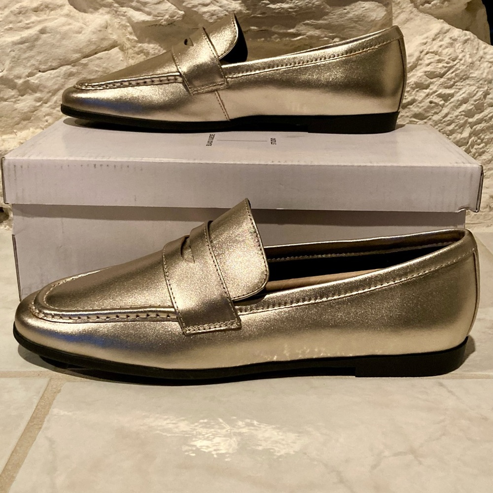 NIB Black Suede Studio Lou Gold
Satin Leather Penny Loafers - Picture 3 of 11